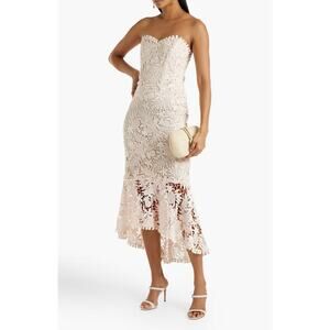 NEW NWT Maria Lucia Hohan Strapless Asymmetric Cotton Guipure Lace Midi Dress 8